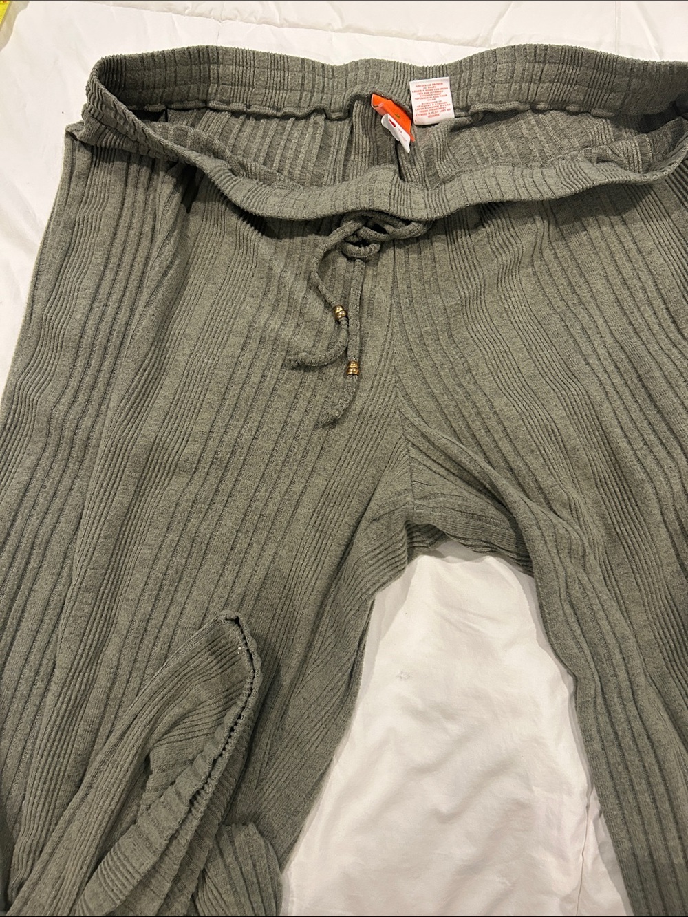 Women’s Ribbed Drawstring Pants - Olive Green - Picture 5 of 5